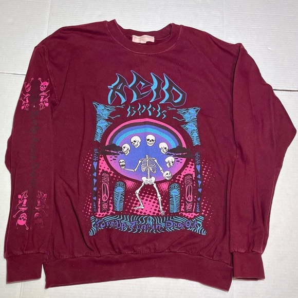 Urban Outfitters Acid Rock Woman’s Burgundy Crewneck Sweater Size S/M - Picture 1 of 13